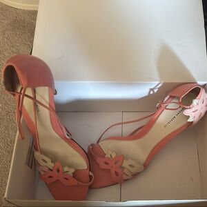 Banana Republic Pink and Cream Leather Heels with Ankle Strap